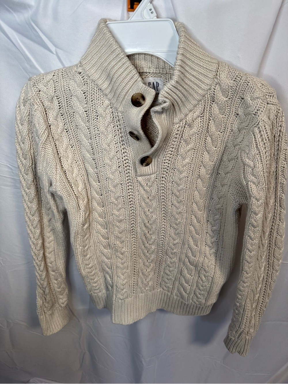 GAP Cream Cable Knit Button-Trim Sweater